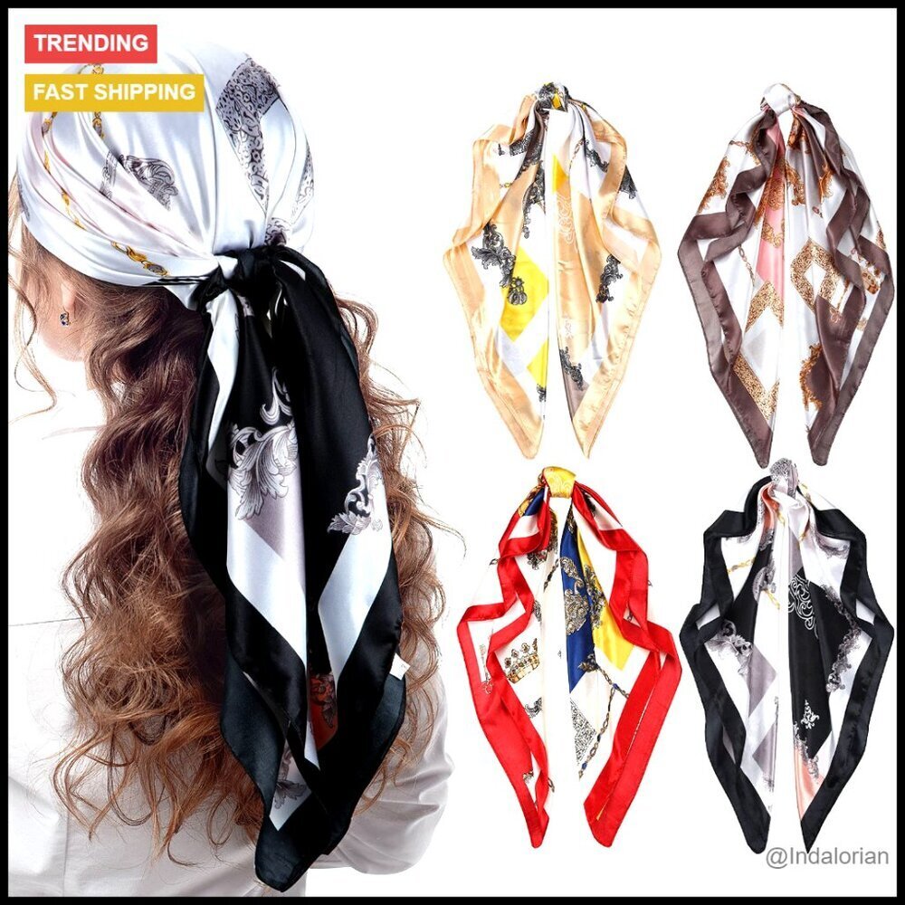 Satin Head Scarf Set Elegant Retro Boho Hair Accessories Large Square